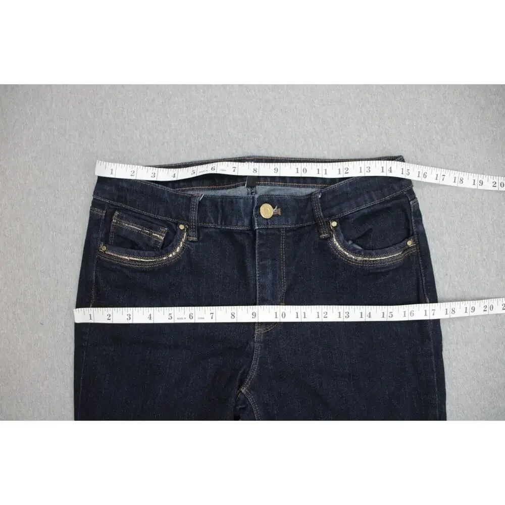 White House Black Market Jeans Womens 6 Blue Skinny Ankle Stretch Buckle Zip Hem